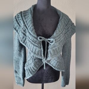 Aqua Italiian Alpaca Wool Blend Cardigan Sweater Cropped Tie Front Women's Sz S